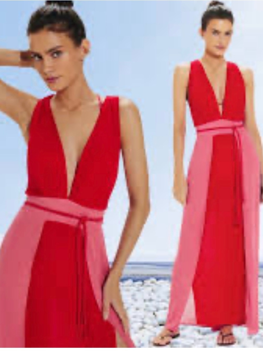 Vix Red and Pink Plunge Maxi Dress